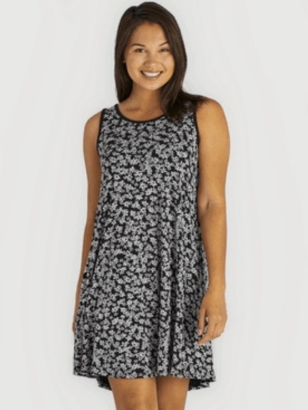 Life Is Good Jersey Black Floral Scoop Neck Tank Dress